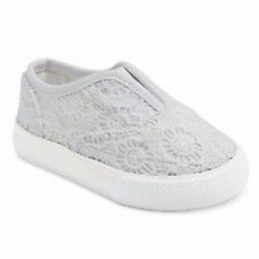Osh Kosh B’Gosh Amber Lace-less Floral Lace Fabric Slip On Sneakers Rubber Soles